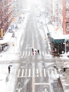 City view of a cold winter day