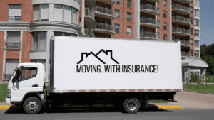 An image showing a moving truck with the text moving insurance written on it.