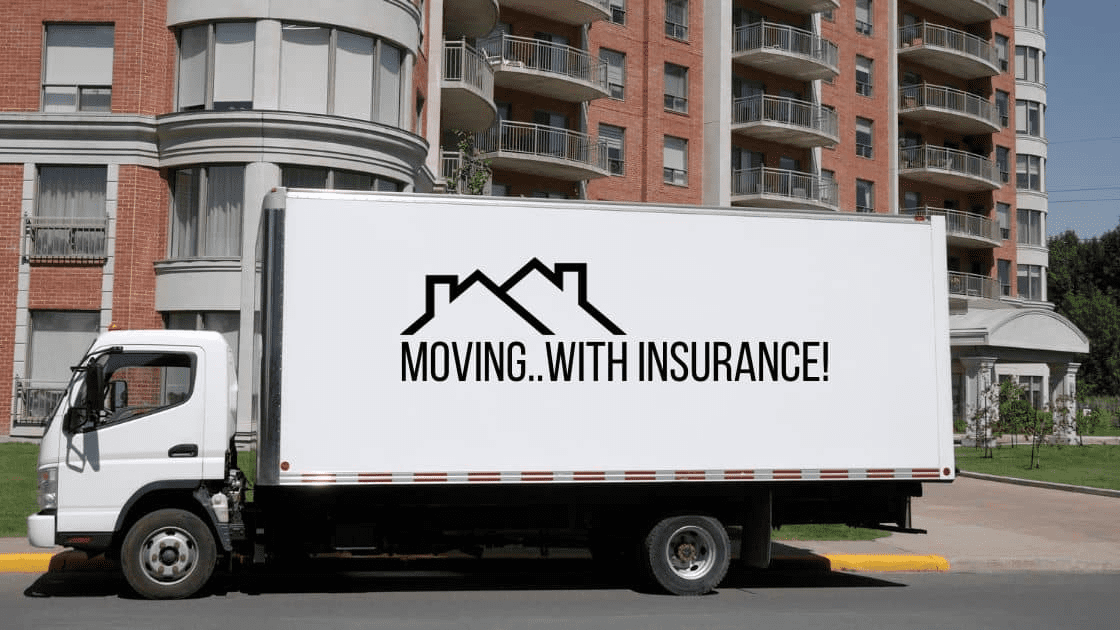 An image showing a moving truck with the text moving insurance written on it.